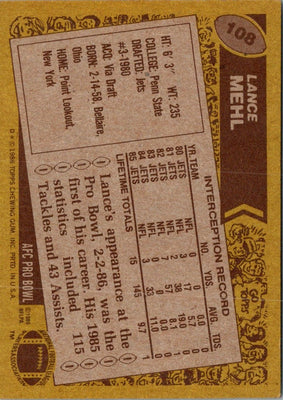 1986 Topps Lance Mehl #108