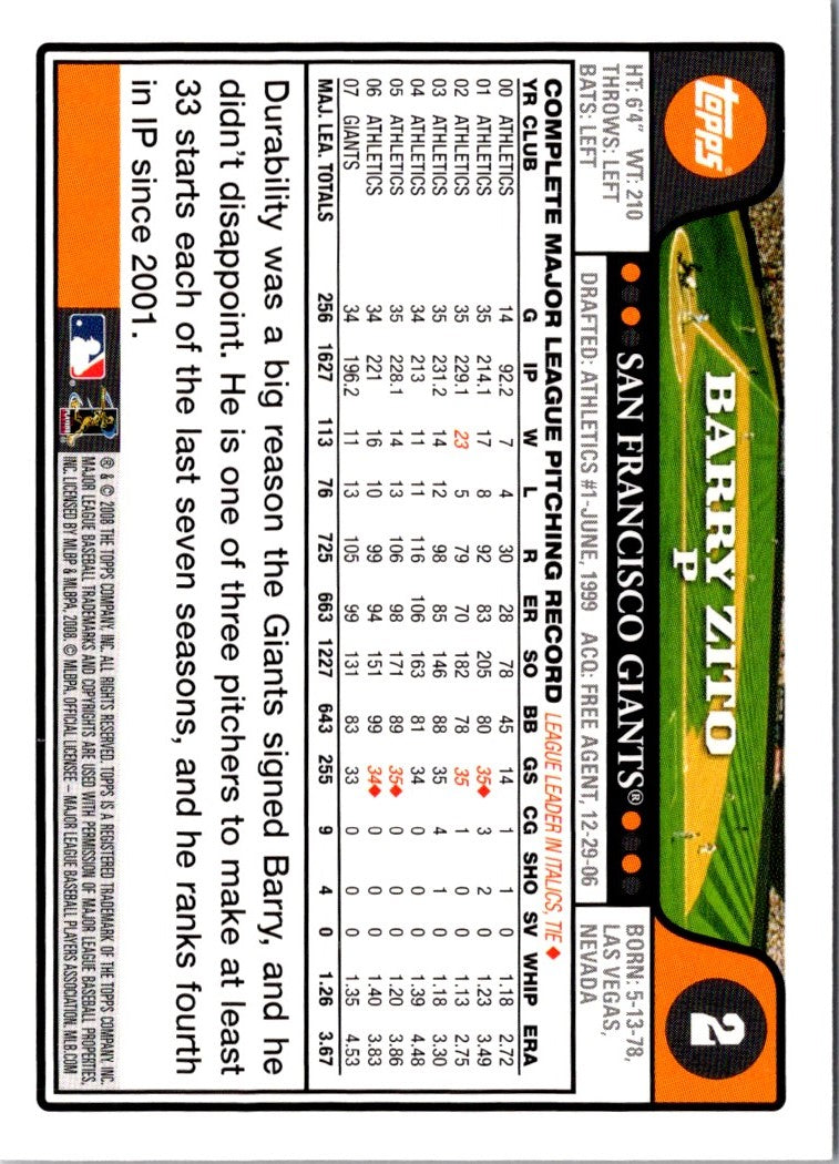 2008 Topps San Francisco Giants Emerald Nuts Barry Zito