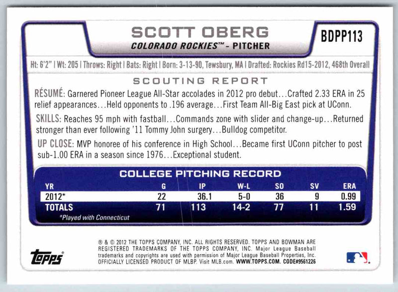 2012 Bowman Scott Oberg