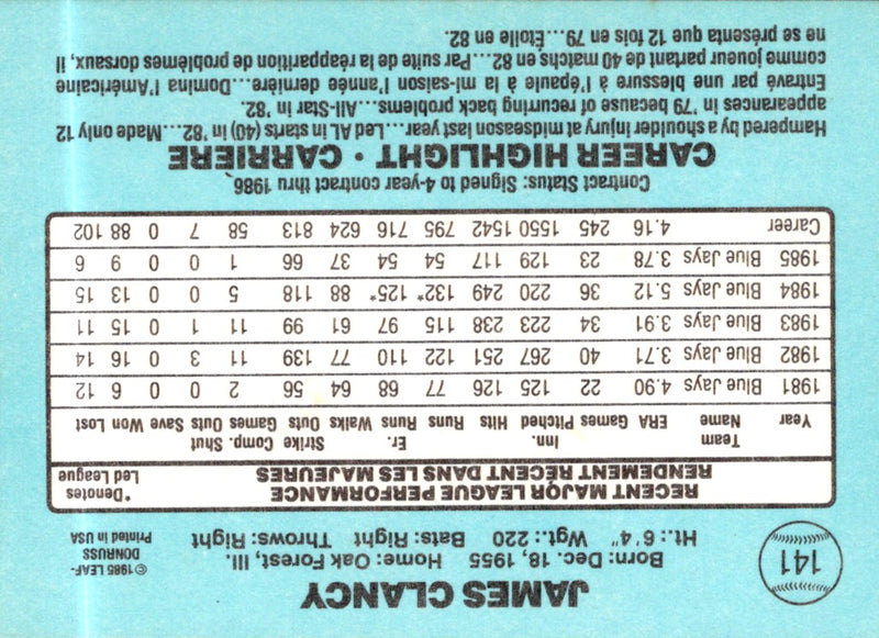1986 Leaf Jim Clancy