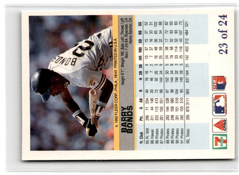 1992 Fleer 7 Eleven/Citgo The Performer Barry Bonds