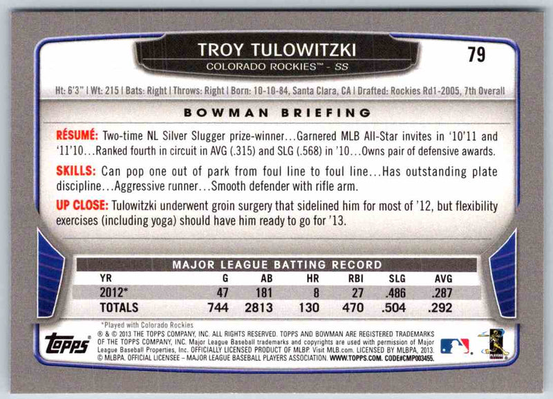 2014 Bowman Troy Tulowitzki