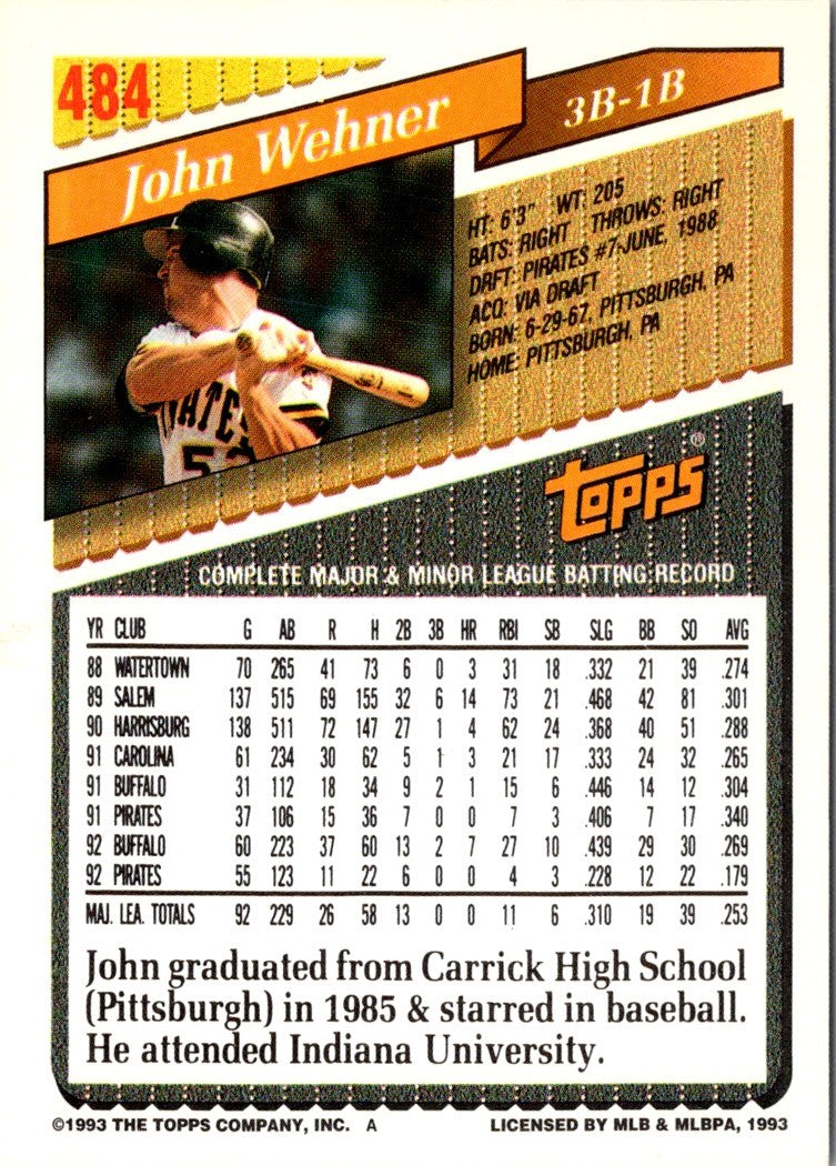 1993 Topps Gold John Wehner