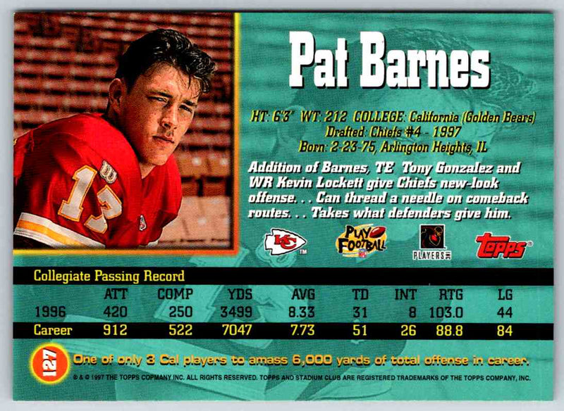 1997 Topps Stadium Club Football Pat Barnes