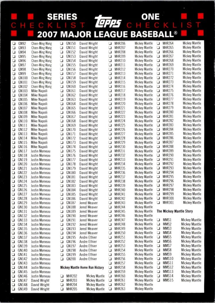 2007 Topps Checklist Series 1 (3 of 3)