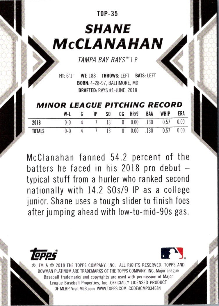 2019 Bowman Platinum Top Prospects Shane McClanahan