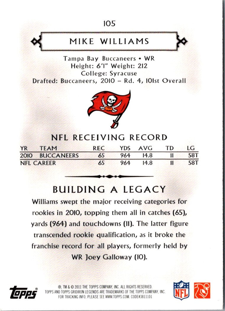 2011 Topps Gridiron Legends Mike Williams