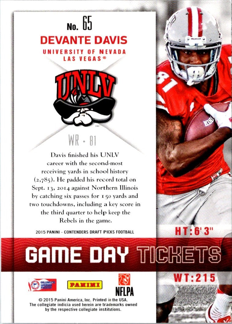 2015 Panini Contenders Draft Picks Game Day Tickets Devante Davis