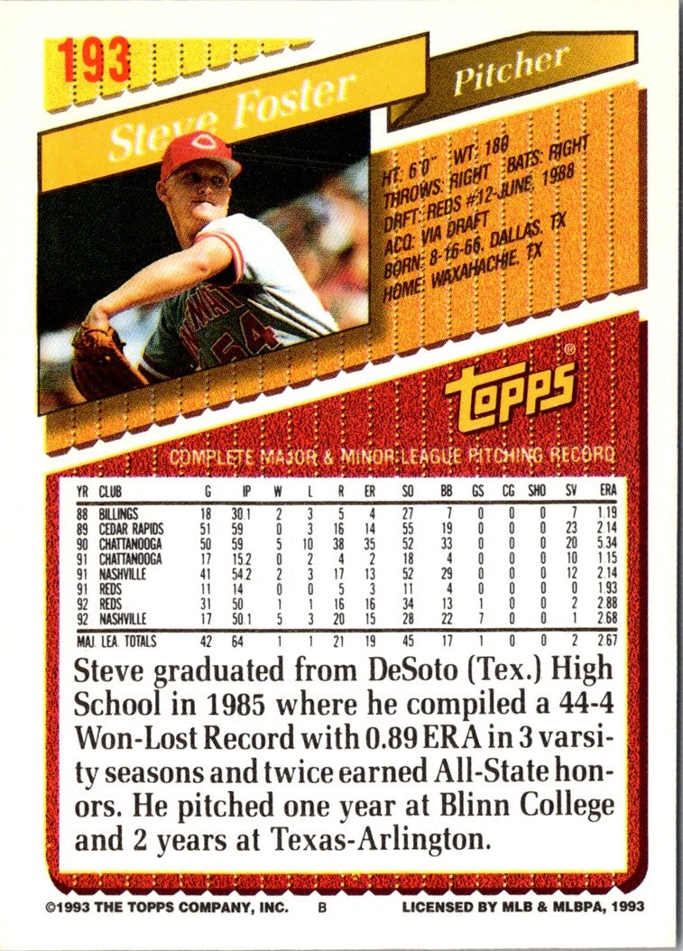 1993 Topps Steve Foster