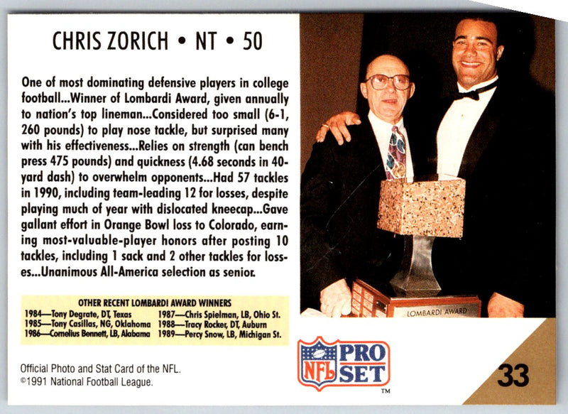 1991 Pro Set Chris Zorich