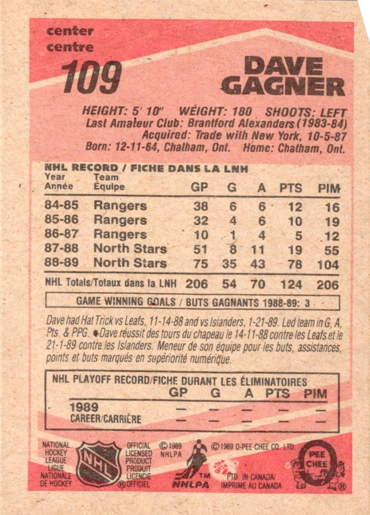 1989 O-Pee-Chee Dave Gagner