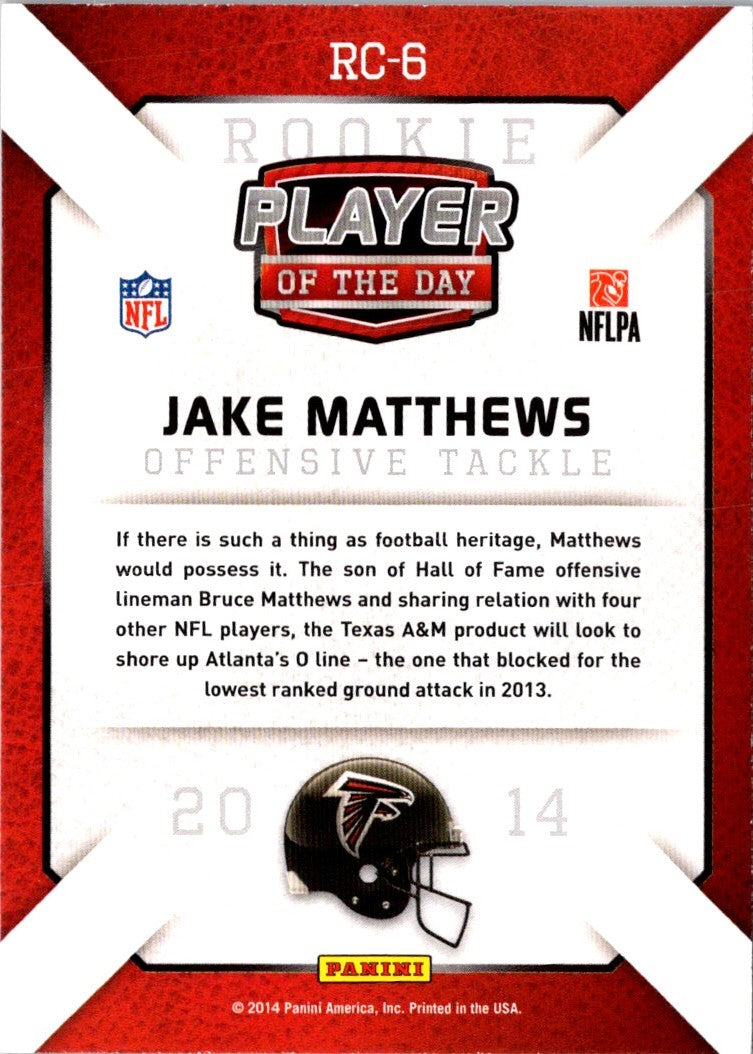 2014 Panini Player Of The Day Jake Matthews