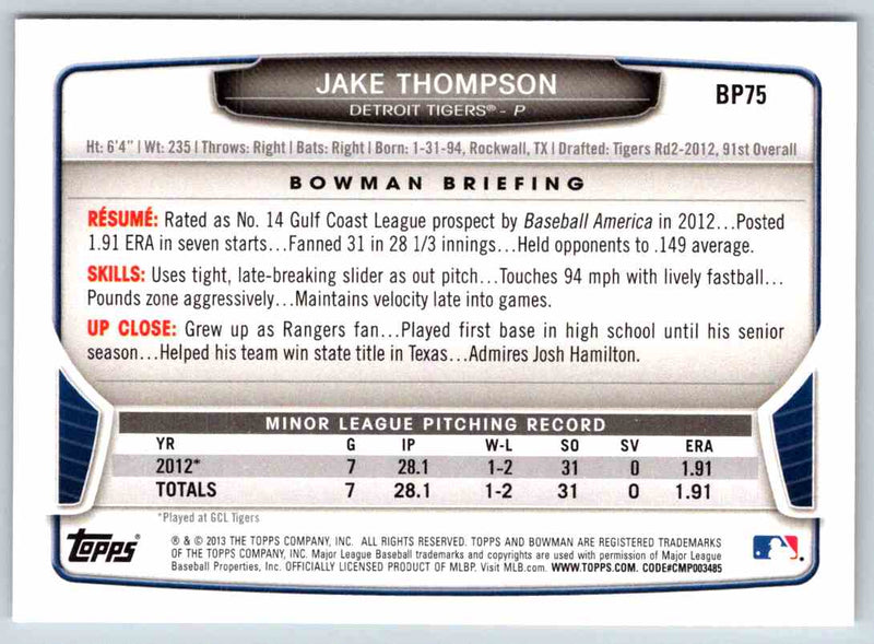 2013 Bowman Jake Thompson