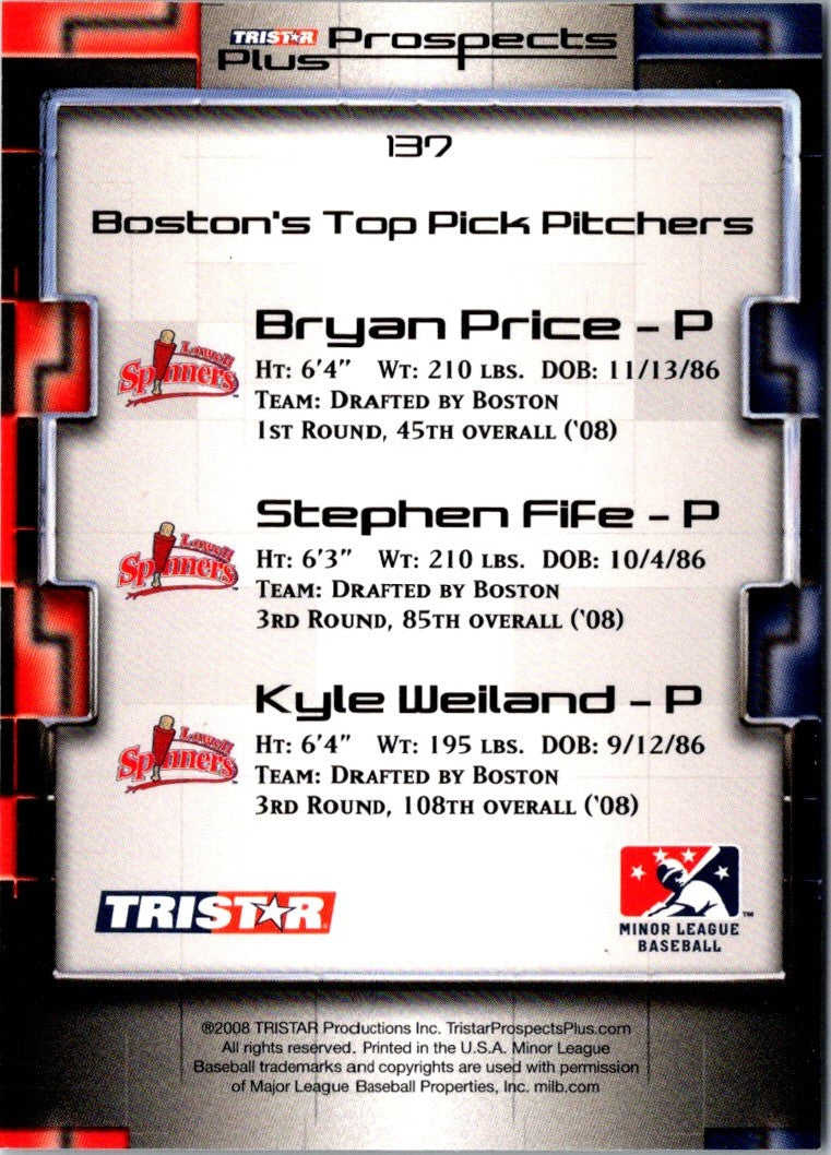 2008 TriStar Prospects Plus Bryan Price/Stephen Fife/Kyle Weiland