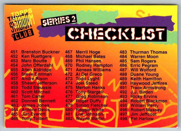 1994 Topps Stadium Club Football Checklist #3 OF 3