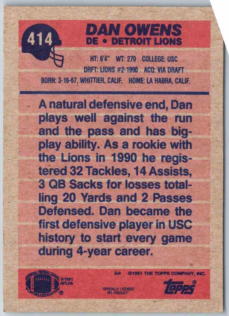 1991 Topps Football Dan Owens