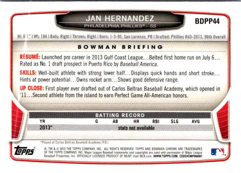 2013 Bowman Draft Picks & Prospects Chrome Jan Hernandez