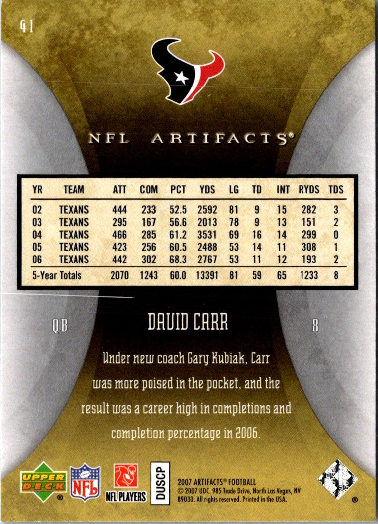 2007 Upper Deck Artifacts David Carr