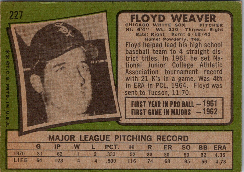 1971 Topps Floyd Weaver