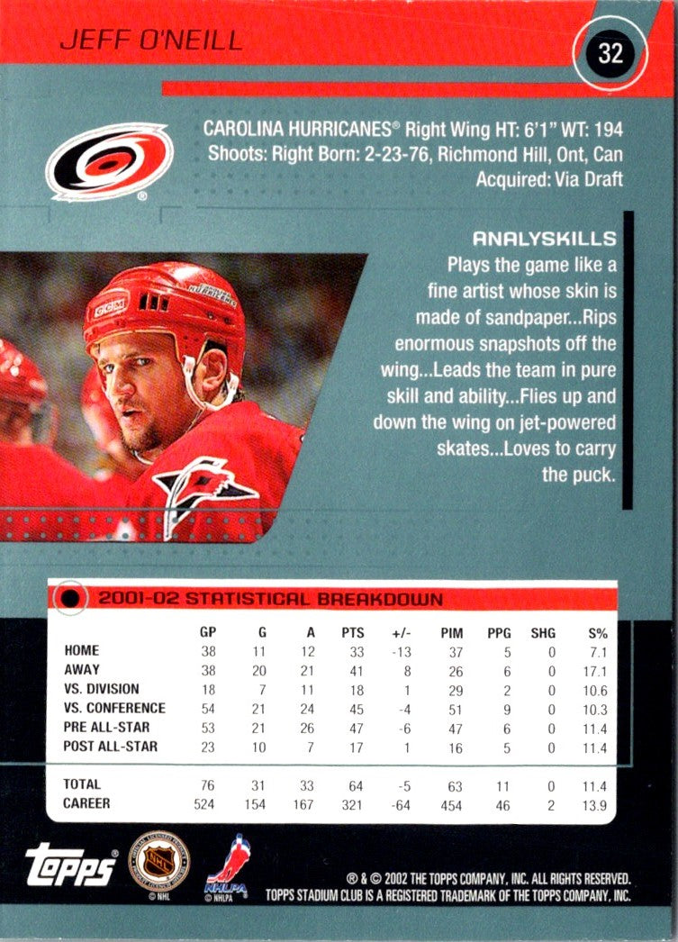 2002 Stadium Club Jeff O'Neill