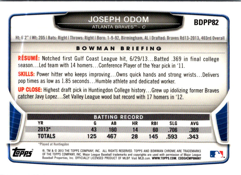 2013 Bowman Draft Picks & Prospects Chrome Joseph Odom