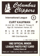 1982 TCMA Columbus Clippers Curt Kaufman