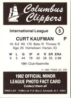 1982 TCMA Columbus Clippers Curt Kaufman #5