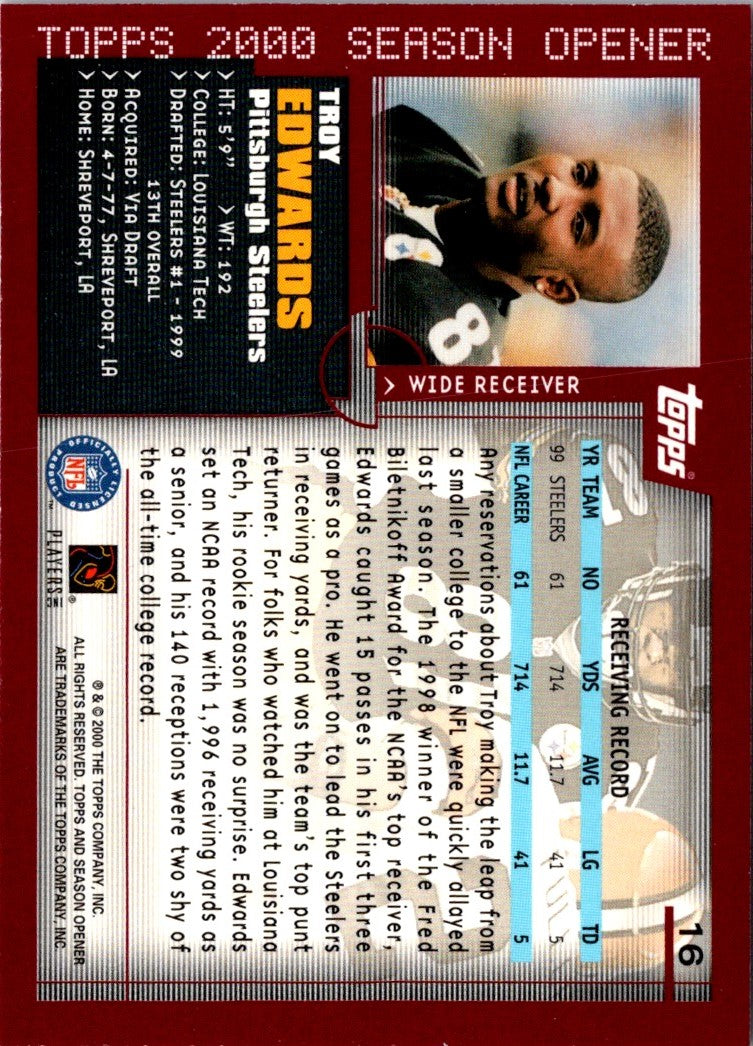 2000 Topps Season Opener Troy Edwards