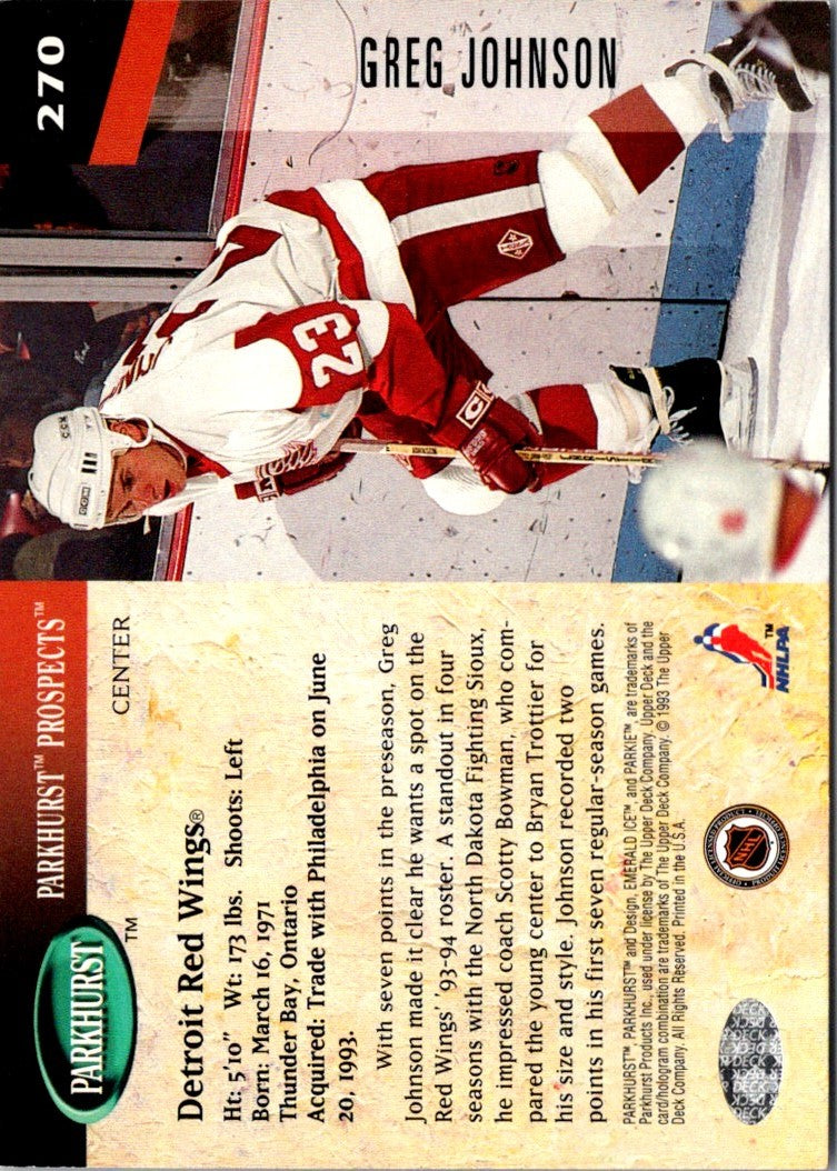 1993 Parkhurst Emerald Ice Greg Johnson