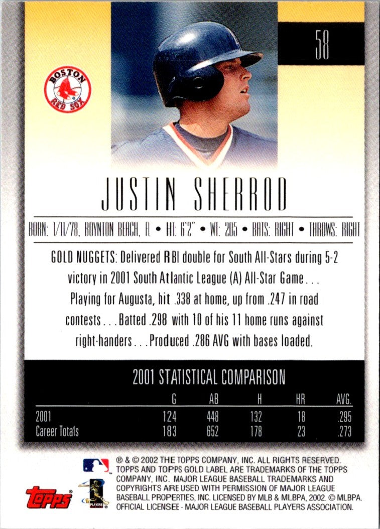 2002 Topps Gold Label Justin Sherrod