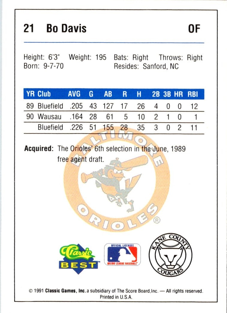 1991 Classic Best Kane County Cougars Bo Davis