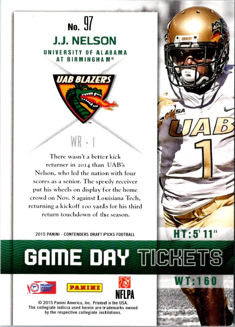 2015 Panini Contenders Draft Picks Game Day Tickets J.J. Nelson