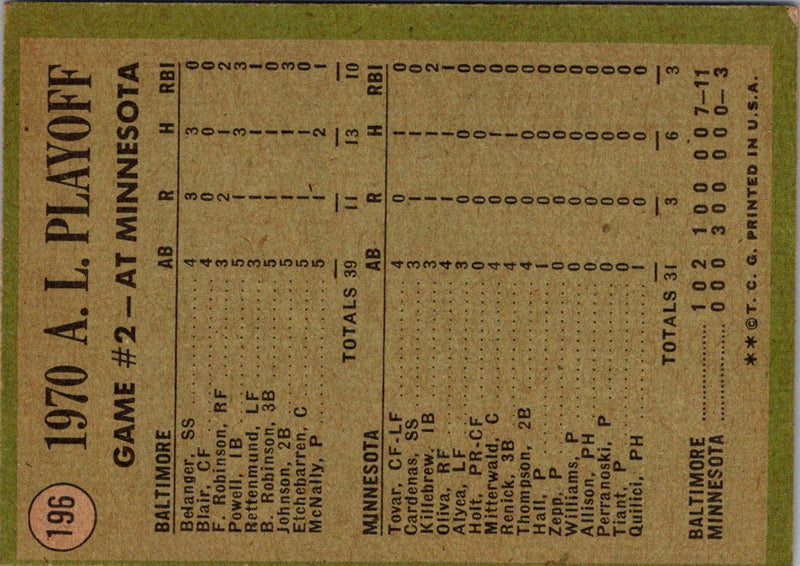 1971 Topps AL Playoffs Game 2 - McNally Makes It Two Straight! LCS