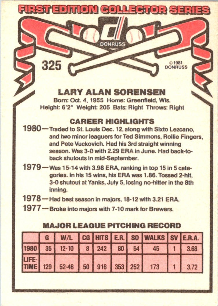 1981 Donruss Lary Sorensen