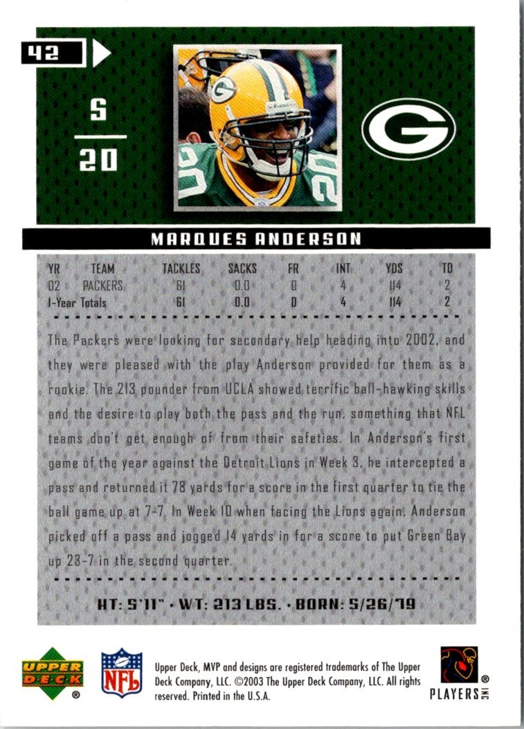 2003 Upper Deck MVP Marques Anderson