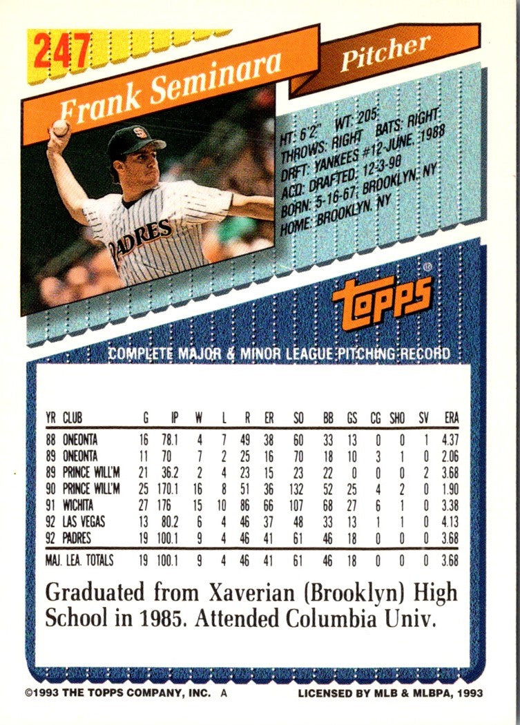 1993 Topps Inaugural Marlins Frank Seminara