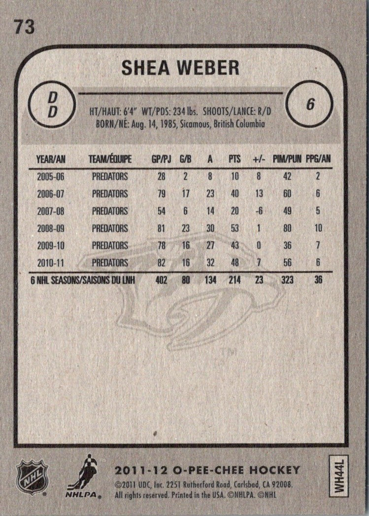2011 O-Pee-Chee Shea Weber
