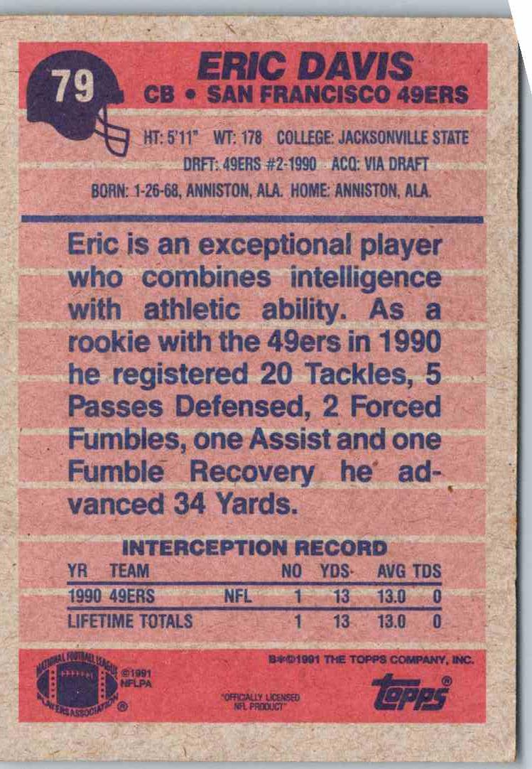 1991 Topps Football Eric Davis
