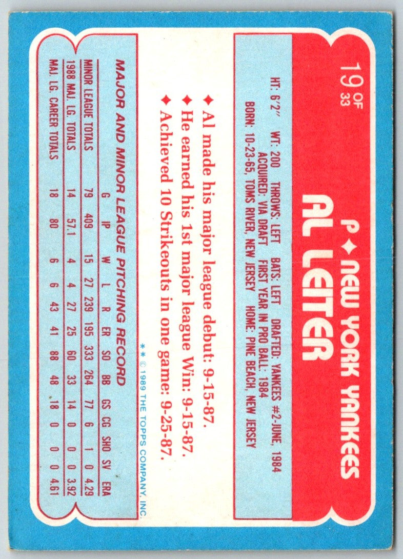 1989 Topps Toys'R'Us Rookies Al Leiter