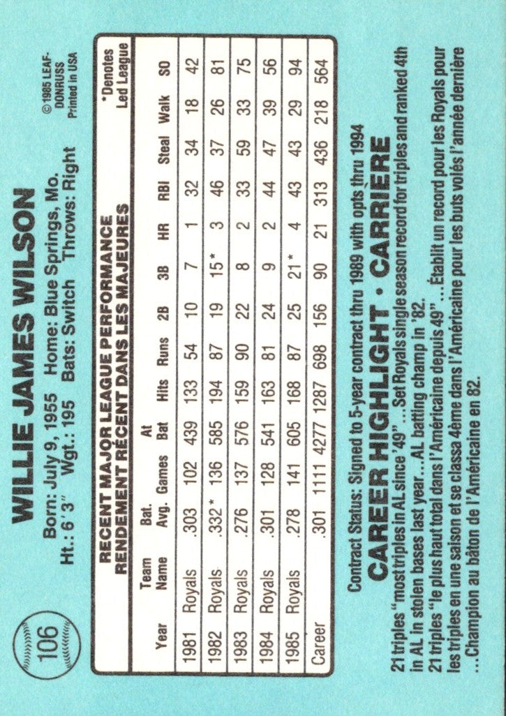 1986 Leaf Willie Wilson