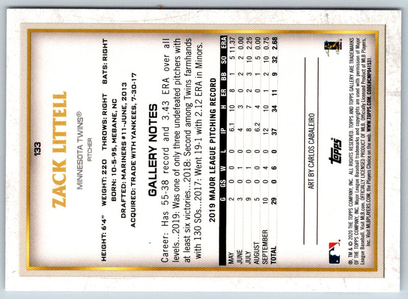 2020 Topps Gallery Zack Littell