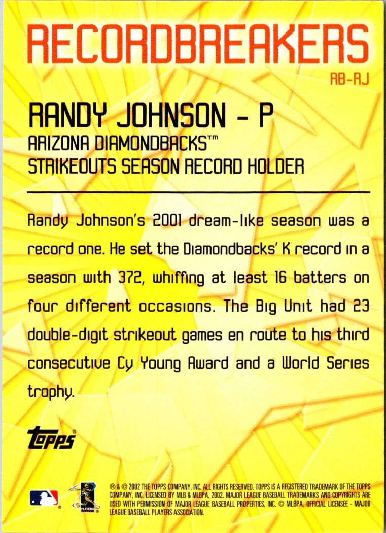 2003 Topps Record Breakers Series Randy Johnson
