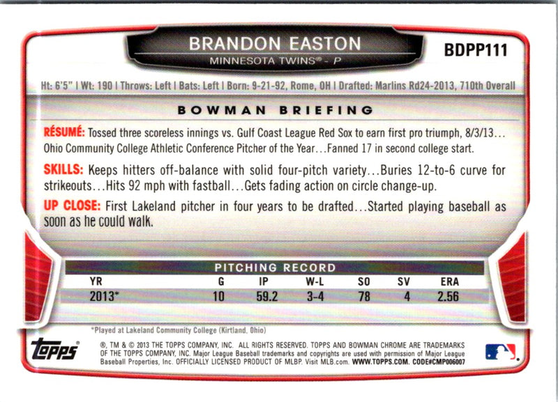 2013 Bowman Draft Picks & Prospects Chrome Brandon Easton