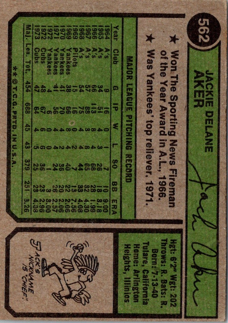 1974 Topps Jack Aker