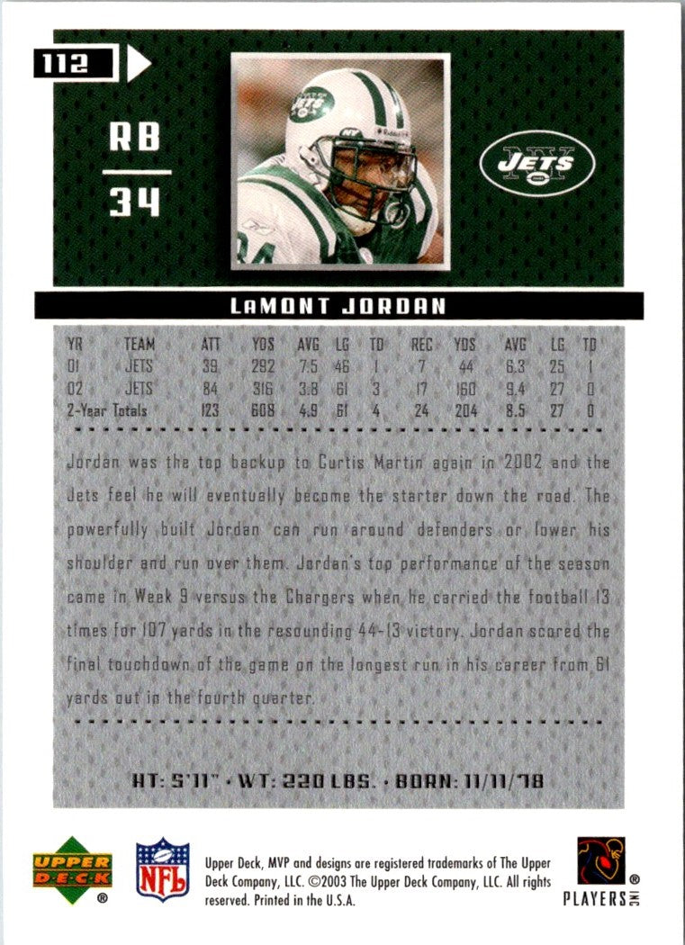 2003 Upper Deck MVP LaMont Jordan