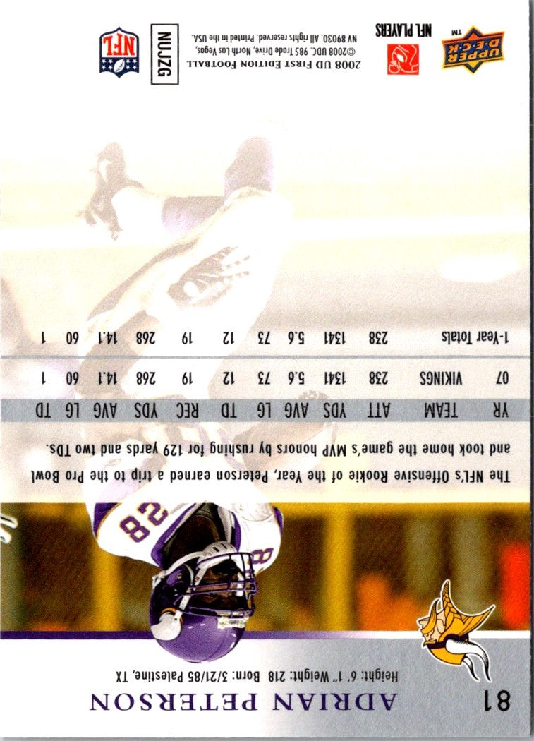 2008 Upper Deck First Edition Adrian Peterson