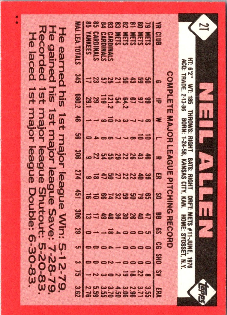 1986 Topps Traded Neil Allen