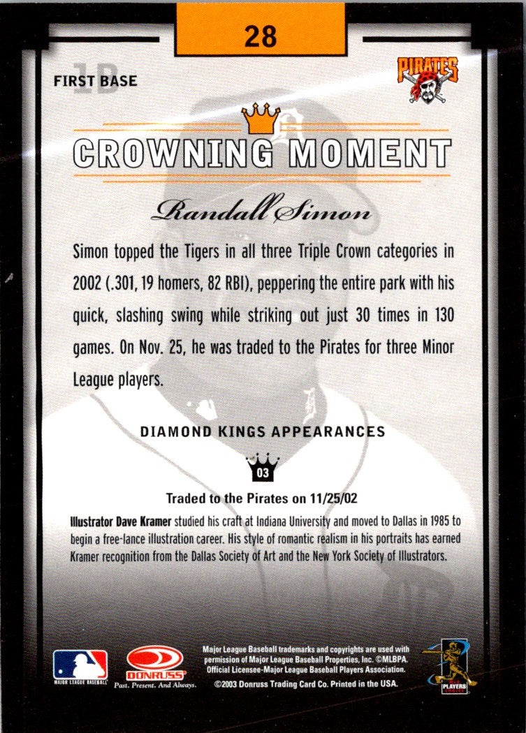 2003 Donruss Diamond Kings Randall Simon