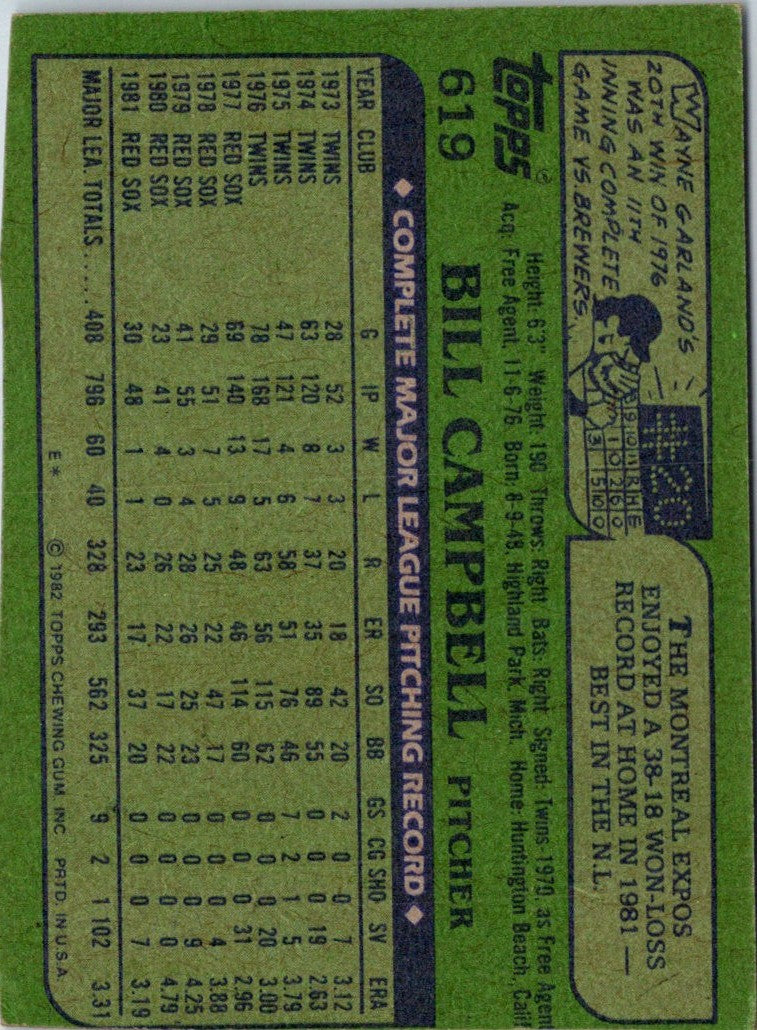 1982 Topps Bill Campbell