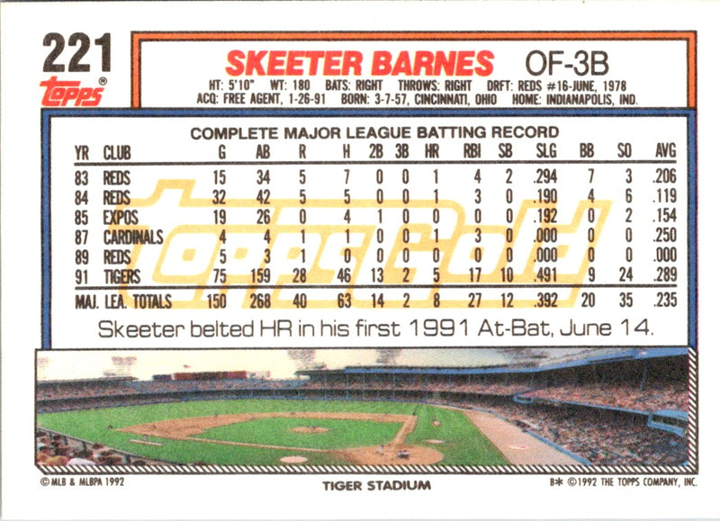 1992 Topps Skeeter Barnes